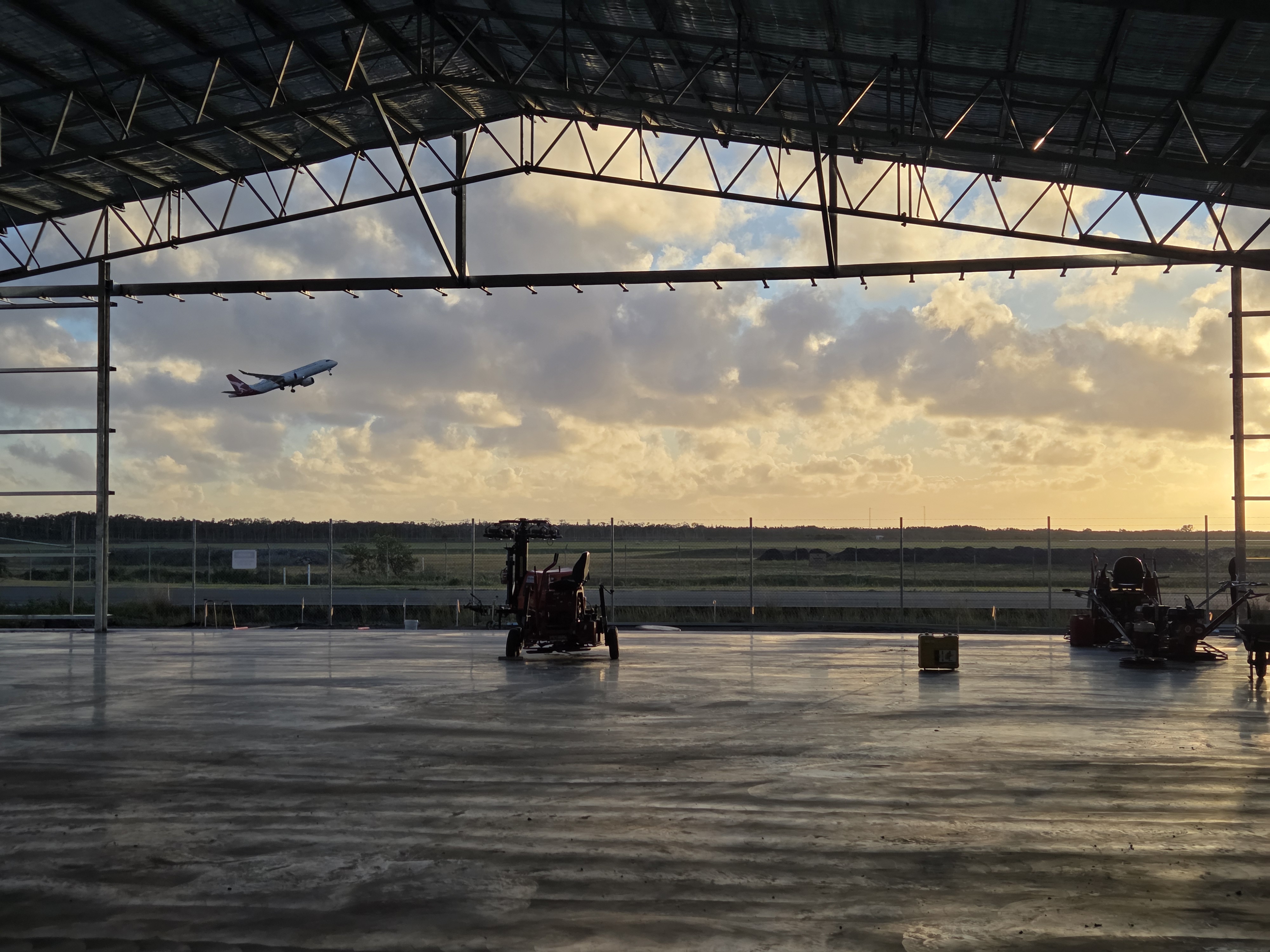 Sunshine Coast Helicopter Hangar — completed slab at dawn