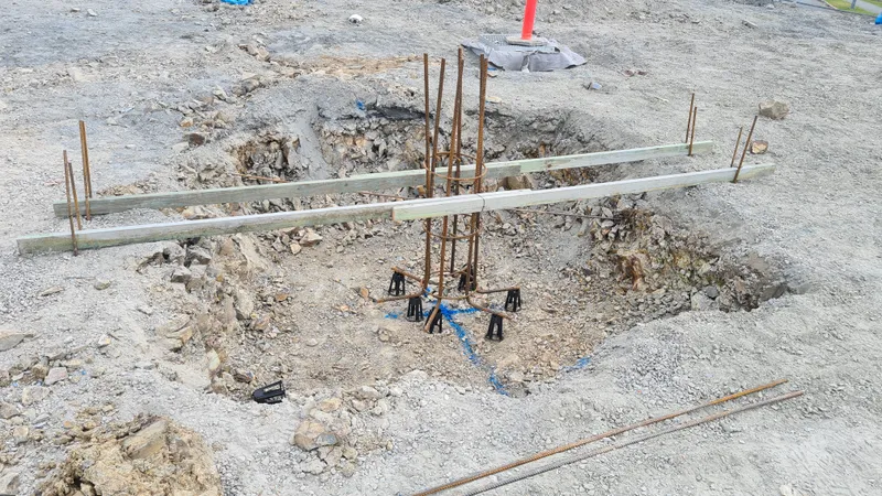 Commercial pad footing — excavation with starter bars