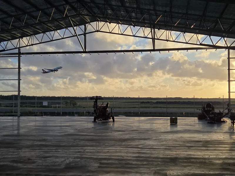 Sunshine Coast Helicopter Hangar — completed slab at dawn