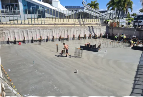 Mooloolaba basement slab pour — finishing
